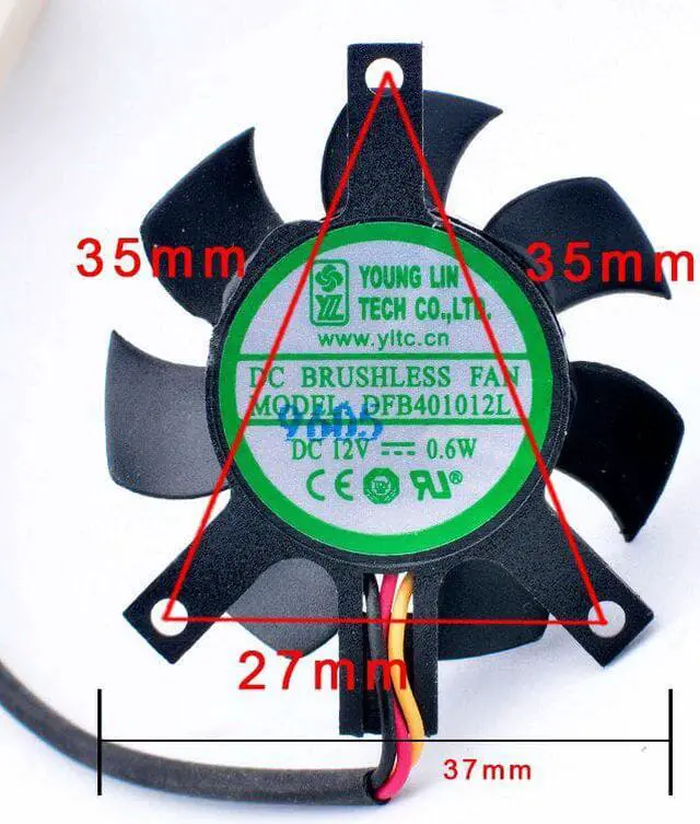 Alt view image 4 of 4 - DFB401012L DC12V 0.6W Diameter 37mm hole pitch 35x35x27mm 3 wires, cooling fan for soft router heat sink