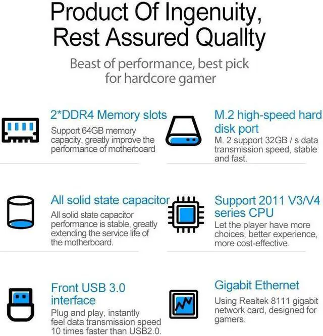 Alt view image 5 of 5 - X99 Motherboard LGA 2011-3 USB3.0 NVME M.2 SATA3 Support Xeon E5 V3/v4 CPU ECC DDR4 RAM Memory