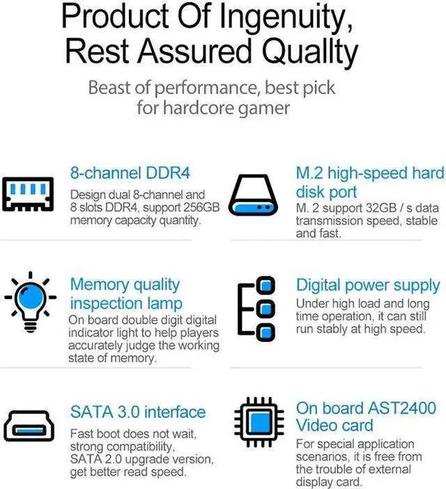 Alt view image 5 of 5 - X99 Dual CPU Motherboard M.2 NVMe LGA 2011V3 V4 8 *DDR4 DIMM Up to 256GB Dual Gigabit Ethernet VGA USB3.0 10* SATA3.0