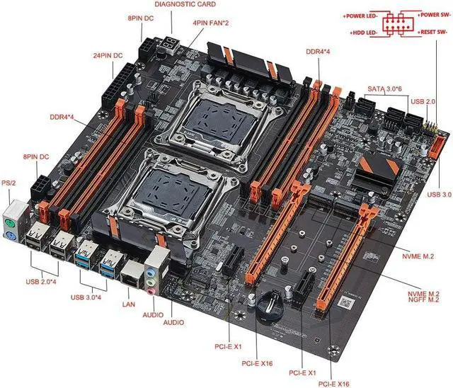 Alt view image 5 of 5 - X99 Motherboard Dual CPU with XEON E5 2666 V3 4x16GB=64GB DDR4 RECC REG ECC Memory Kit