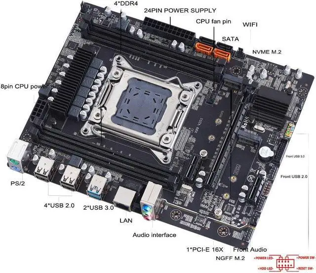 Alt view image 5 of 5 - X99 Motherboard LGA 2011-3 NVME M.2 Slot Support Xeon E5 V3 V4 CPU Processor DDR4 RAM Gamer PC