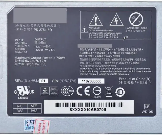 Alt view image 5 of 5 - For C2100 F3R29 750W Power Supply PS-2751-5Q