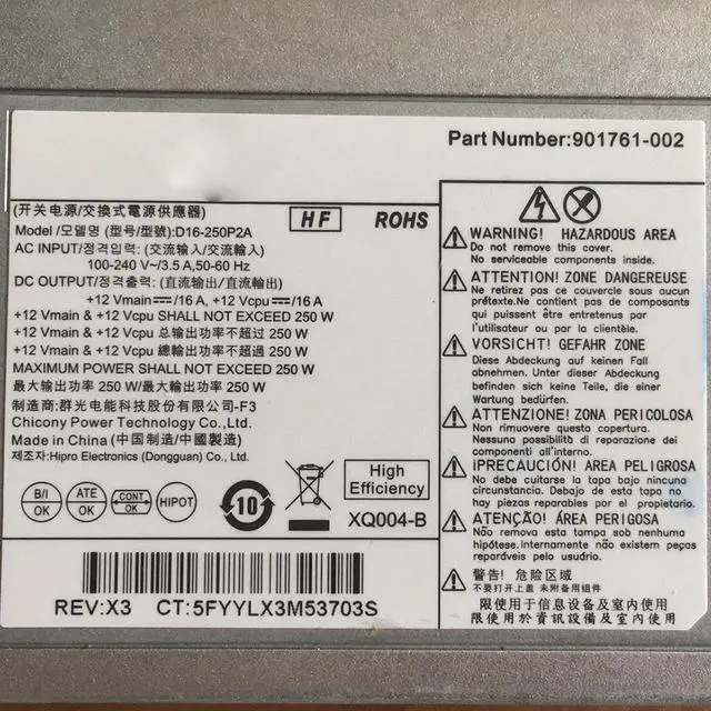 Alt view image 2 of 4 - For 400 600G4 800G3 D16-250P2A 901760-001 002 004 PCH022 Power Supply 250W