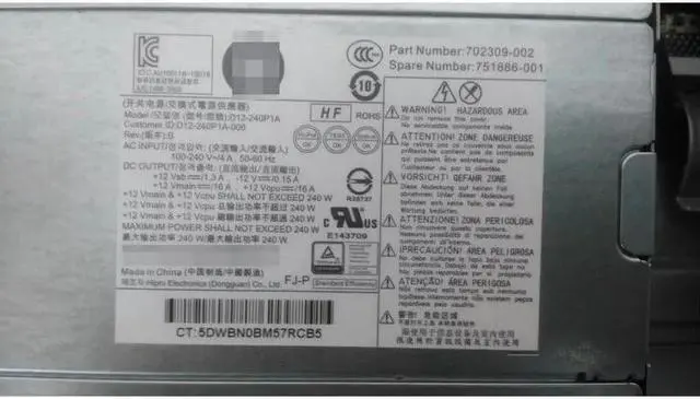 Alt view image 2 of 3 - for 600 G1 Server Power Supply D12-240P1A PS4201-2HF PS-4241-2HF 240W