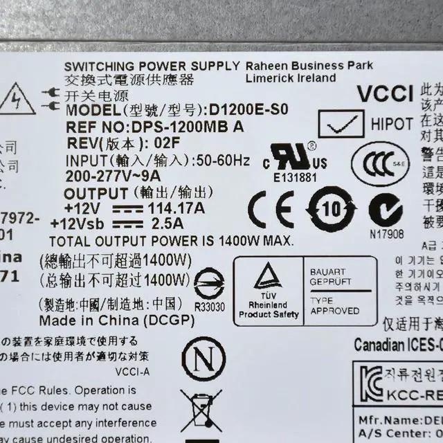Alt view image 5 of 5 - For D-ell P-owerEdge C6105 Server power 1400W D1200E-S1/S0 Psu