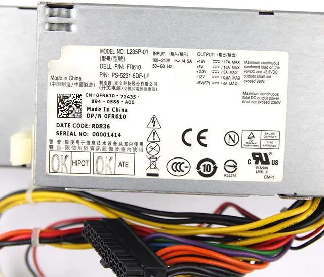 Alt view image 4 of 5 - for D-ell O-ptiPlex 580SF 760SF 780SF 960SF L235P-01 H235P-00 Power Supply 235W