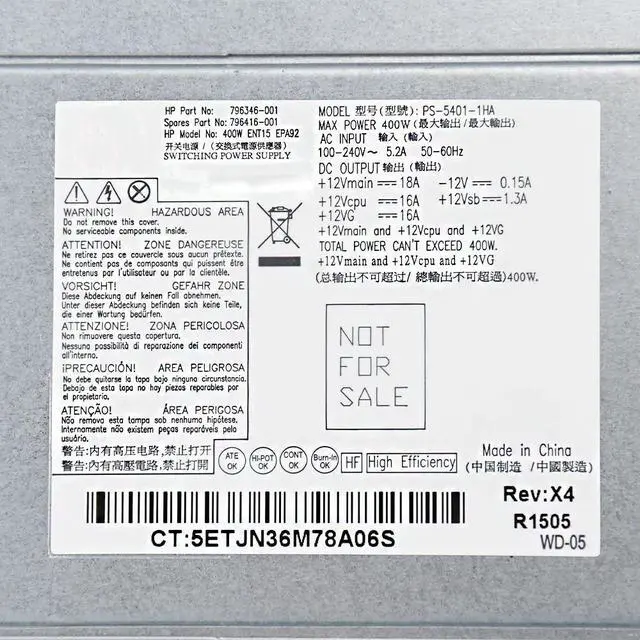 Alt view image 3 of 5 - for H-P Z240 Workstation Power Supply 400W PS-5401-1HA 796346-001 796416-001 PCE009 Psu