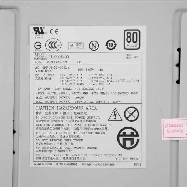 Alt view image 4 of 4 - for D-ell Precision T7400 workstation Power Supply 1000W N/H1000E-00 JW124 C309D