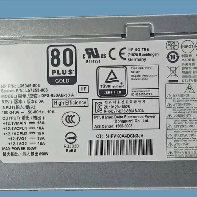 Alt view image 4 of 4 - For H-P Z2 G4 Workstation Power Supply L36049-003 L57253-003 DPS-650AB-30A 650W