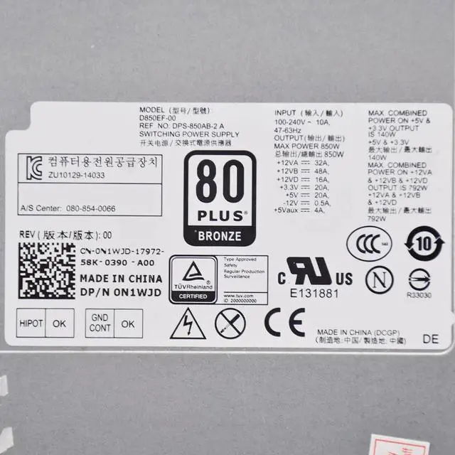 Alt view image 3 of 5 - for D-ELL Aurora R6 R5 R7 Module Power Supply HU850EF-00 D850EF-00 N1WJD 850W Psu
