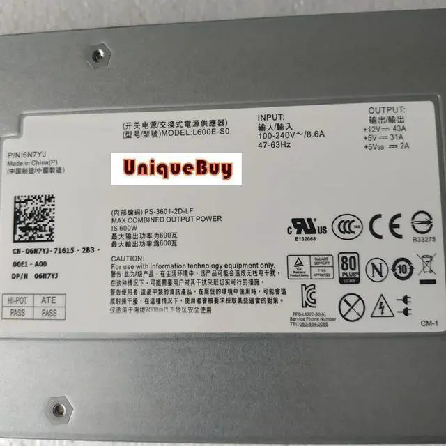 Alt view image 3 of 3 - For D-ELL MD3600f MD3200 MD3200i Server Power Supply 600W 6N7YJ NFCG1 L600E-S0 Psu