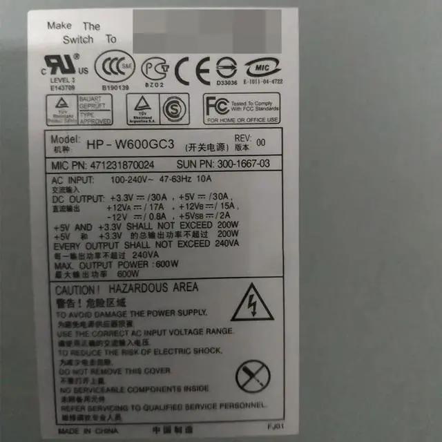 Alt view image 2 of 2 - For S-UN Blade2500 B2500 300-1667 300-1910 HP-W600GC3 Computer Power Supply 600W Psu