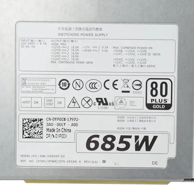 Alt view image 3 of 6 - for D-ell T3610 Workstation Power Supply D685EF-00 F685EF-00 YP00X 685W Psu