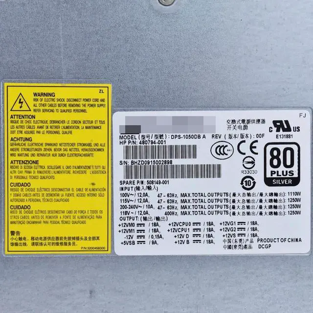 Alt view image 5 of 6 - for H-P Z800 Server Power 1250W DPS-1050DB A 508149-001 480794-003 Power Supply PSU