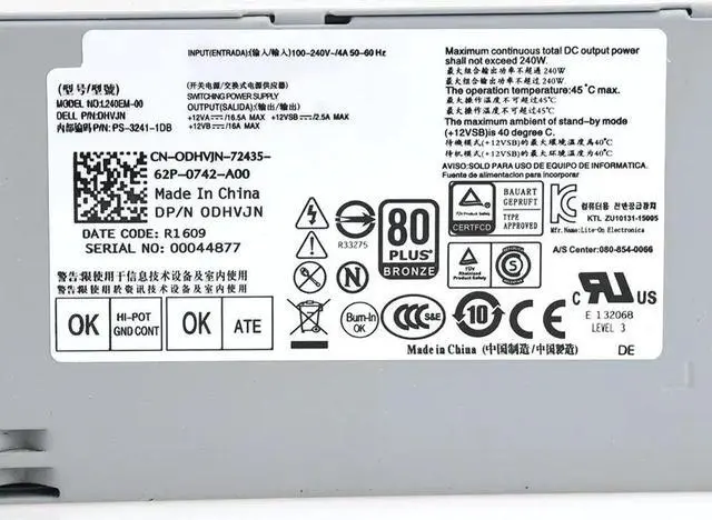 Alt view image 3 of 5 - for D-ELL OptiPlex 3040 5040 7040SFF Power Supply 240w B240AM-00 AC240AS-02 HU240AM-00 HU240AS-00 H240AM-02 D240EP N-00 Psu