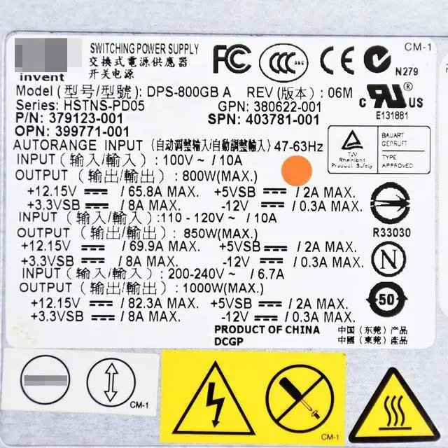 Alt view image 5 of 5 - for H-P DL380 G5 1000W Server Power Supply DPS-800GB A 379123-001 403781-001 Psu
