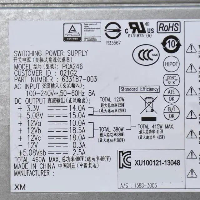 Alt view image 3 of 4 - For H-P Envy 700 Pavilion H8 Power Supply 633187-001 DPS-460DB-5A PCA246 460W Psu