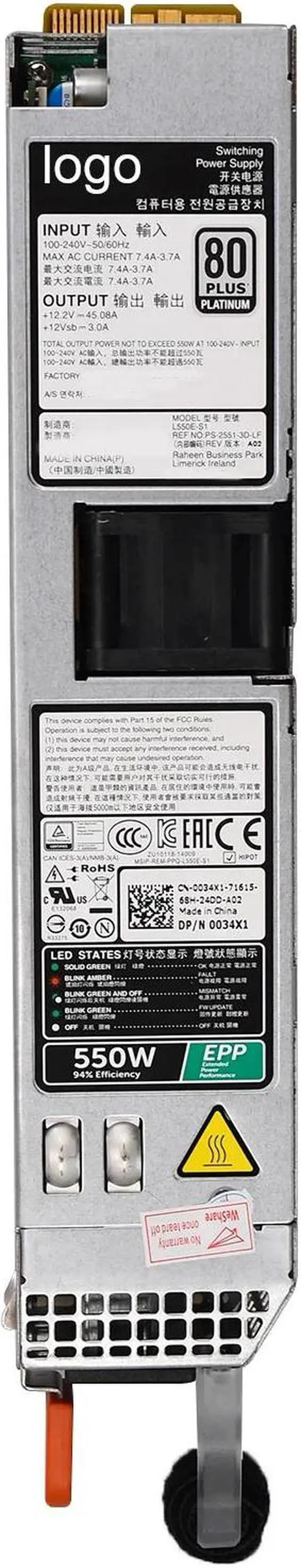 Main image of for D-ell R430 R330 DSS1500 550W Power Supply L550E-S1 D550E-S1 X185V Psu
