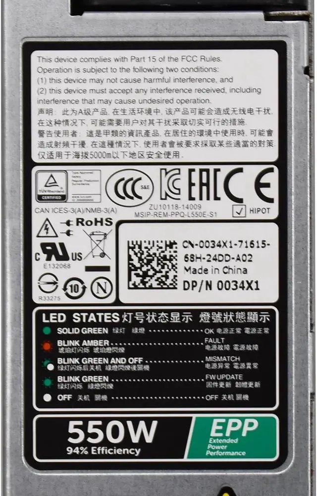 Alt view image 2 of 5 - for D-ell R430 R330 DSS1500 550W Power Supply L550E-S1 D550E-S1 X185V Psu