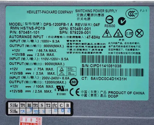 Alt view image 5 of 5 - 1200w Server Power Supply for H-P DL580 585 980 G7 579229-001 570451-101 DPS-1200FB-1 A PSU GPU Mining PSU