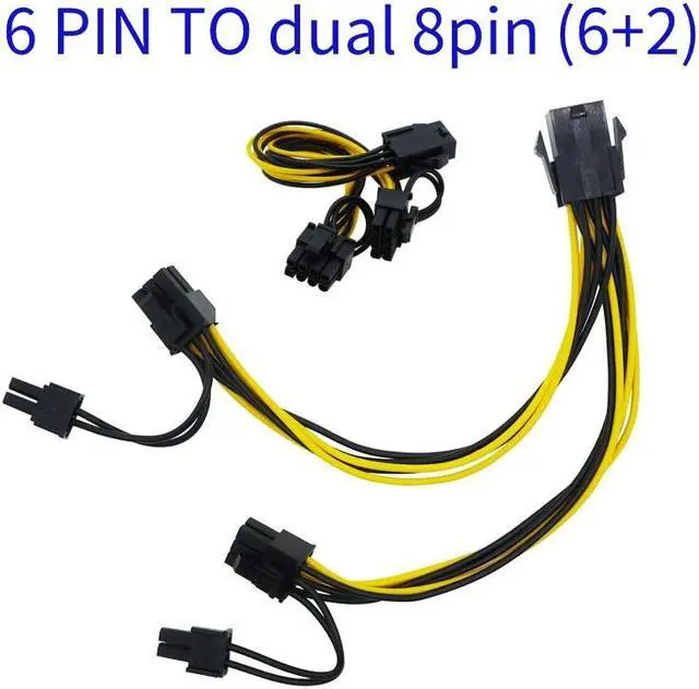 Main image of Power Cable Professional 6Pin to Dual 8Pin 20cm Graphics Card Power Data Cord Splitter for Computer PC(Black With Yellow)
