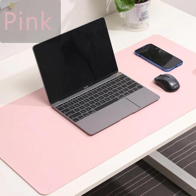 Leather Desk Mat Pink Solid Color Mousepad Non-Slip Waterproof