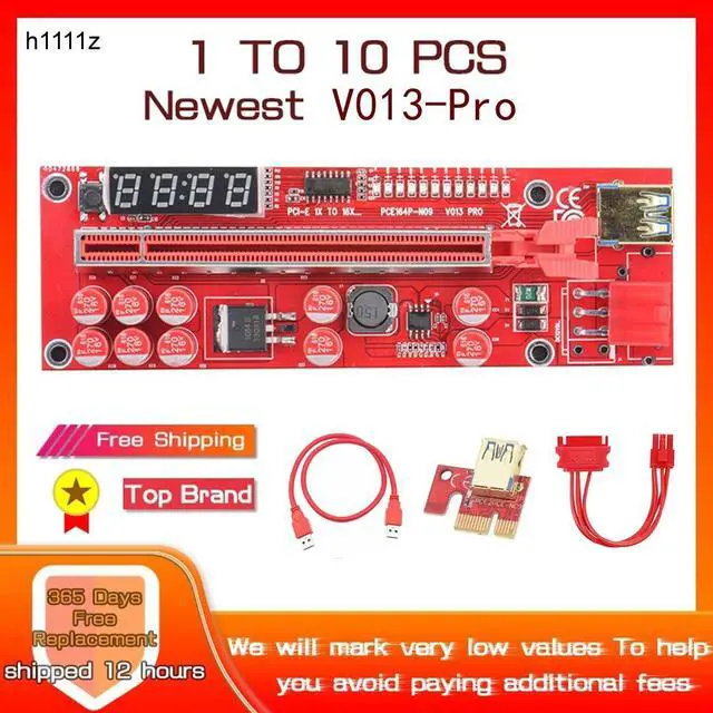 Main image of 1PCS PCIE Riser 013 Pro Riser For Video Card GPU Riser PCI Express x16 USB3.0 6Pin Cable W/Temperature Display Bitcoin Mining