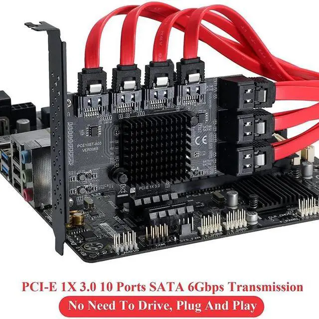 Alt view image 6 of 6 - Mining Riser PCIE SATA PCI-E Adapter PCIE to SATA Controller Multiplier 10 Ports SATA 3.0 6Gbps to PCI Express X1 Expansion Card