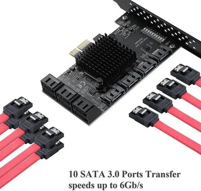 Alt view image 5 of 6 - Mining Riser PCIE SATA PCI-E Adapter PCIE to SATA Controller Multiplier 10 Ports SATA 3.0 6Gbps to PCI Express X1 Expansion Card