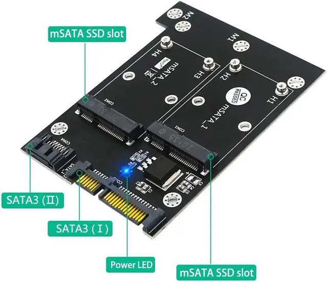 Alt view image 2 of 6 - Upgrade Version MSATA to SATA Adapter Dual mSATA SSD to Dual SATA 3 6Gbps Converter Board Riser Card for Windows Linux Mac 10 OS