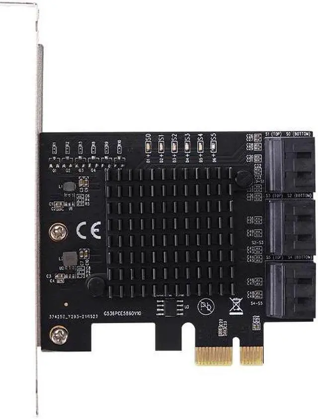 Alt view image 3 of 6 - PCIE SATA PCI-E to SATA Controller 6 Gb/s PCI Express SATA Extension Card Expansion Adapter 6 Port SATA3.0 Riser for Chia Mining