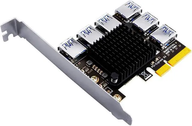 Alt view image 2 of 6 - PCI Express Multiplier PCIE 1 to 6 USB 3.0 Riser Card Adapter 20Gb PCI-E X4 to X16 Riser for Video Card for Bitcoin Miner Mining