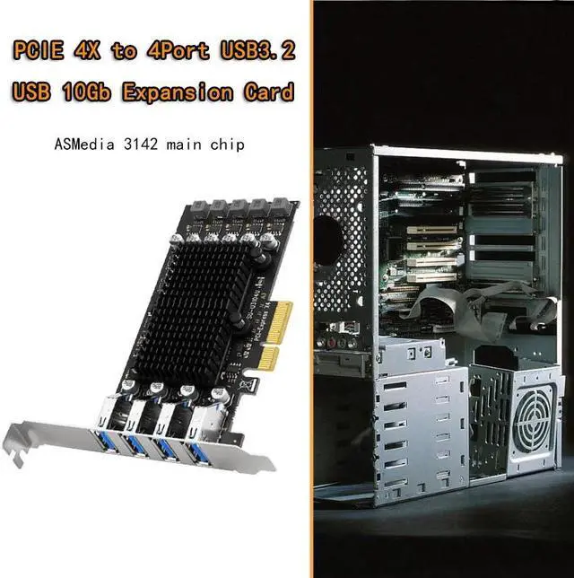 Alt view image 6 of 6 - PCIE USB Card 4 Port USB Multiplier Hub PCI E 4X Express to USB 3.2 Gen2 10G USB3.2 GEN 2 Expansion Card ASM3142 Chip for PC