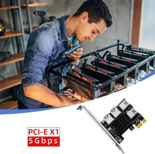 Alt view image 2 of 6 - PCIE 1 to 4 Riser Card PCI-E 1X to 4 Riser USB 3.0 5Gb Multiplier Hub PCI Express X16 Riser for Video Card for BTC Miner Mining