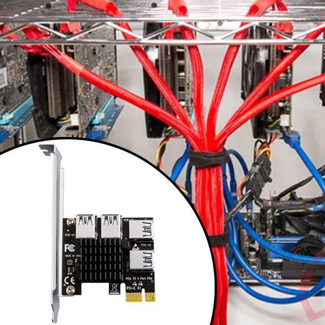 Alt view image 3 of 6 - PCIE 1 to 4 Riser Card PCI-E 1X to 4 Riser USB 3.0 5Gb Multiplier Hub PCI Express X16 Riser for Video Card for BTC Miner Mining