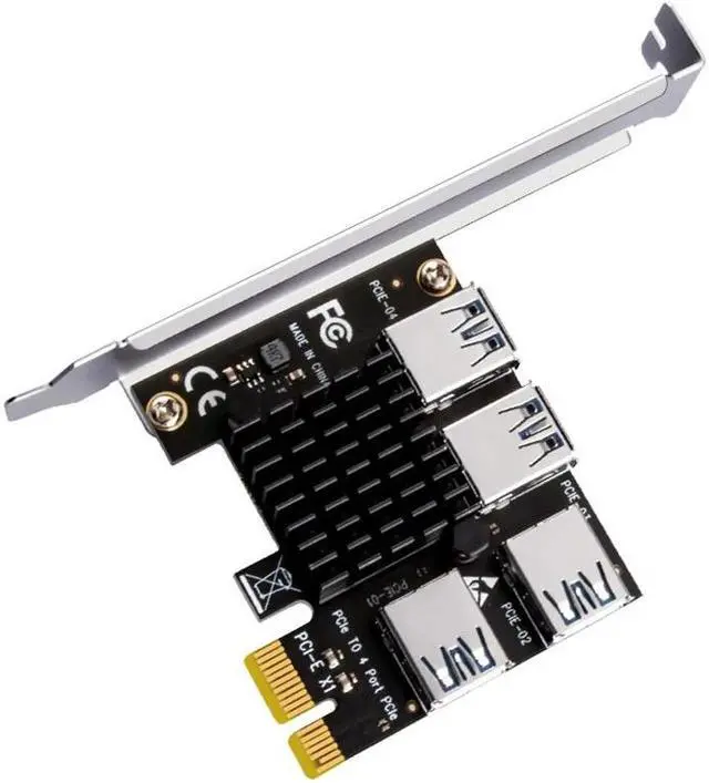 Alt view image 6 of 6 - PCIE 1 to 4 Riser Card PCI-E 1X to 4 Riser USB 3.0 5Gb Multiplier Hub PCI Express X16 Riser for Video Card for BTC Miner Mining