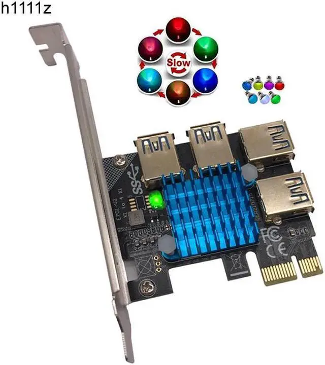 Main image of PCIE 1 to 4 Riser Card LED Gold USB 3.0 Multiplier Hub PCI Express X1 to PCI-E 16X Riser for Video Card for Bitcoin Miner Mining