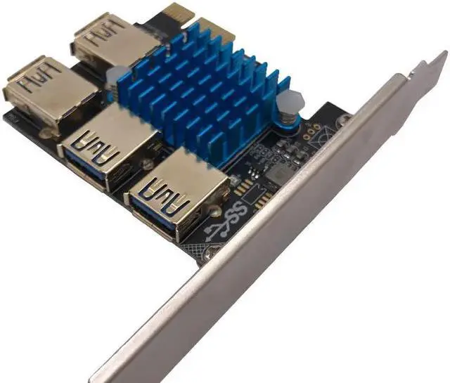 Alt view image 4 of 6 - PCIE 1 to 4 Riser Card LED Gold USB 3.0 Multiplier Hub PCI Express X1 to PCI-E 16X Riser for Video Card for Bitcoin Miner Mining