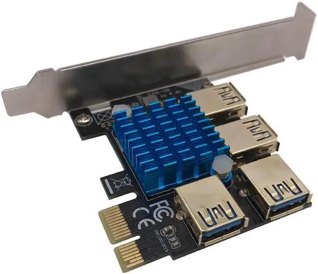 Alt view image 5 of 6 - PCIE 1 to 4 Riser Card LED Gold USB 3.0 Multiplier Hub PCI Express X1 to PCI-E 16X Riser for Video Card for Bitcoin Miner Mining