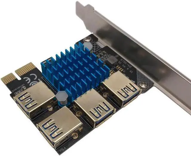 Alt view image 6 of 6 - PCIE 1 to 4 Riser Card LED Gold USB 3.0 Multiplier Hub PCI Express X1 to PCI-E 16X Riser for Video Card for Bitcoin Miner Mining
