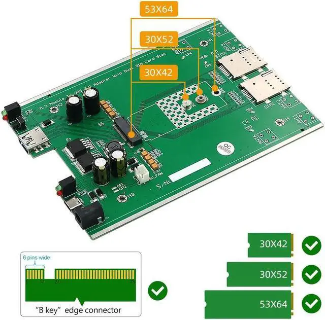 Alt view image 3 of 6 - M.2 Network Adpater NGFF M.2 4G/5G Module to USB 3.0 Adapter with Dual SIM Card Slots Cooler Fan DC 5-12V Type-C Auxiliary Power