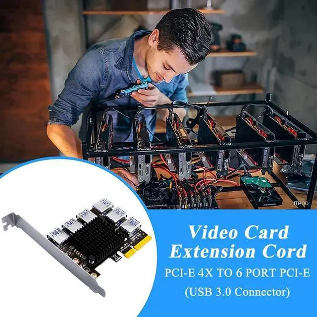 Alt view image 4 of 6 - PCI Express Multiplier PCIE 1 to 6 USB 3.0 Riser Card Adapter 20Gb PCI-E X4 to X16 Riser for Video Card for Bitcoin Miner Mining