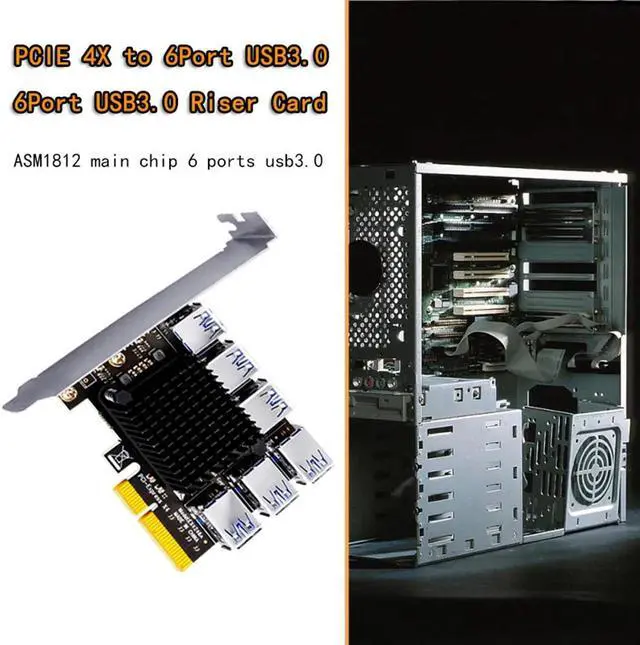 Alt view image 6 of 6 - PCI Express Multiplier PCIE 1 to 6 USB 3.0 Riser Card Adapter 20Gb PCI-E X4 to X16 Riser for Video Card for Bitcoin Miner Mining