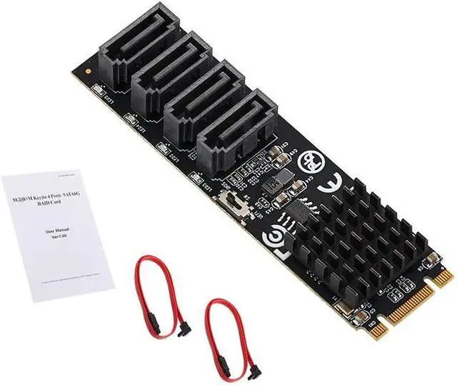 Alt view image 6 of 6 - RAID Card M.2 to 4Port SATA3.0 6Gbps SSD HDD Adapter RAID Controller M+B Key 2280mm Size PCIe2.0 Marvell 9236 Chip for UEFI BIOS