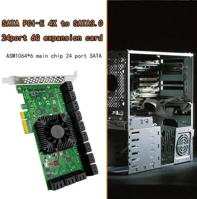 Alt view image 6 of 6 - Chi a Mining Riser PCIe to 24 Port SATA 3.0 6 Gbps SSD Adapter PCI-e PCI Express x4 Controller Expansion Card Supports x4 x8 x16