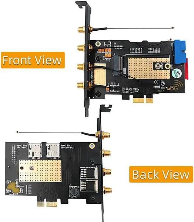 Alt view image 2 of 6 - M.2 Wifi Module to PCIE X1 / USB 3.0 Expansion Card 4 Antennas NANO SIM Slot NGFF B Key for 30x42/52 3G 4G 5G M2 Wireless Module