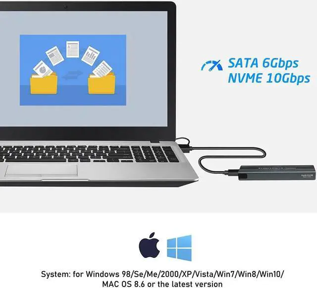 Alt view image 7 of 7 - M2 SSD Case NVME Enclosure M.2 to USB 3.1 SSD Adapter with OTG for NVME PCIE NGFF SATA M/B Key 2230/2242/2260/2280 Dual Protocol