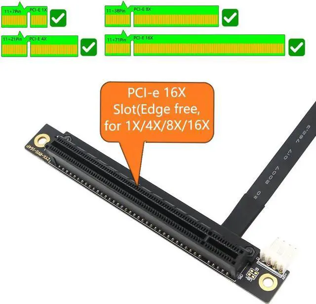 Alt view image 4 of 6 - PCIE Riser 270 degree M.2 NGFF Key A-E To PCI Express 16X Adapter Cable Riser 4Pin FDD Power Connector for PCI-E Tester Extender