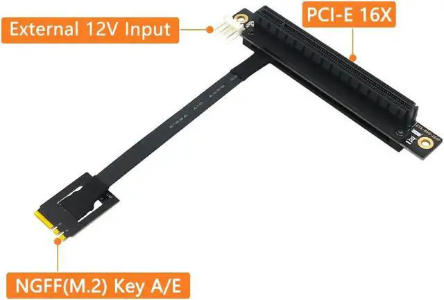 Alt view image 3 of 6 - PCIE Riser 270 degree M.2 NGFF Key A-E To PCI Express 16X Adapter Cable Riser 4Pin FDD Power Connector for PCI-E Tester Extender