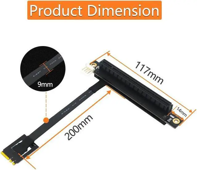 Alt view image 5 of 6 - PCIE Riser 270 degree M.2 NGFF Key A-E To PCI Express 16X Adapter Cable Riser 4Pin FDD Power Connector for PCI-E Tester Extender